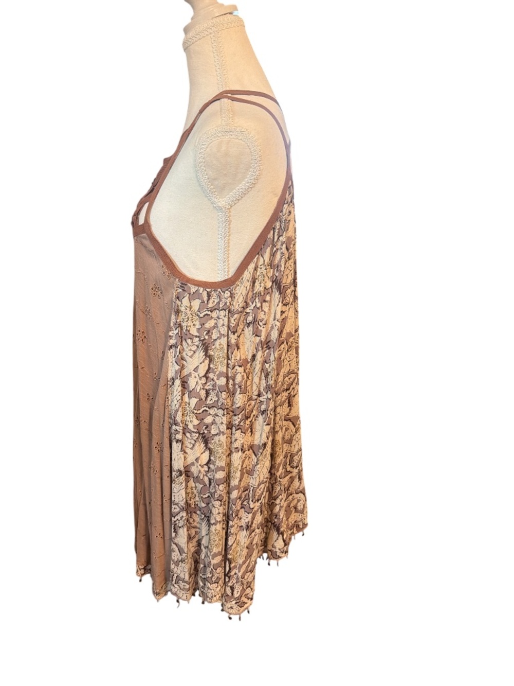 Free People Boho Patchwork Swing Dress Crochet Strap Tunic M - Picture 2 of 5